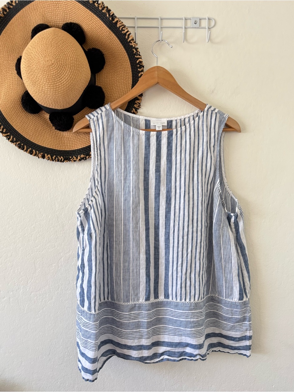 J. Jill Love Linen Blue & White Stripe Sleeveless Tank Top Size XL
